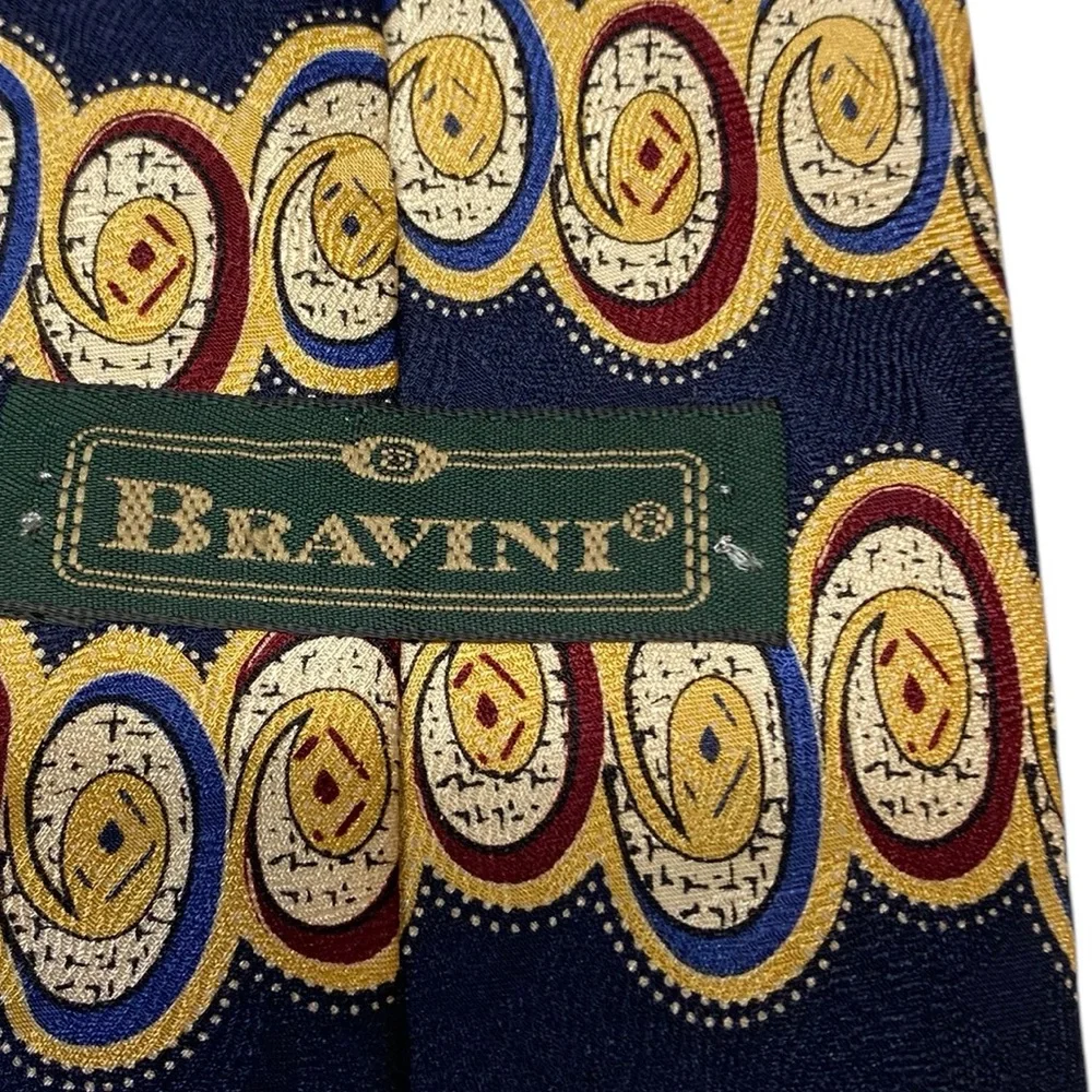 Bravini Silk Tie Quiet Luxury‎ Old Money Geometric Blue Gold Made in USA …